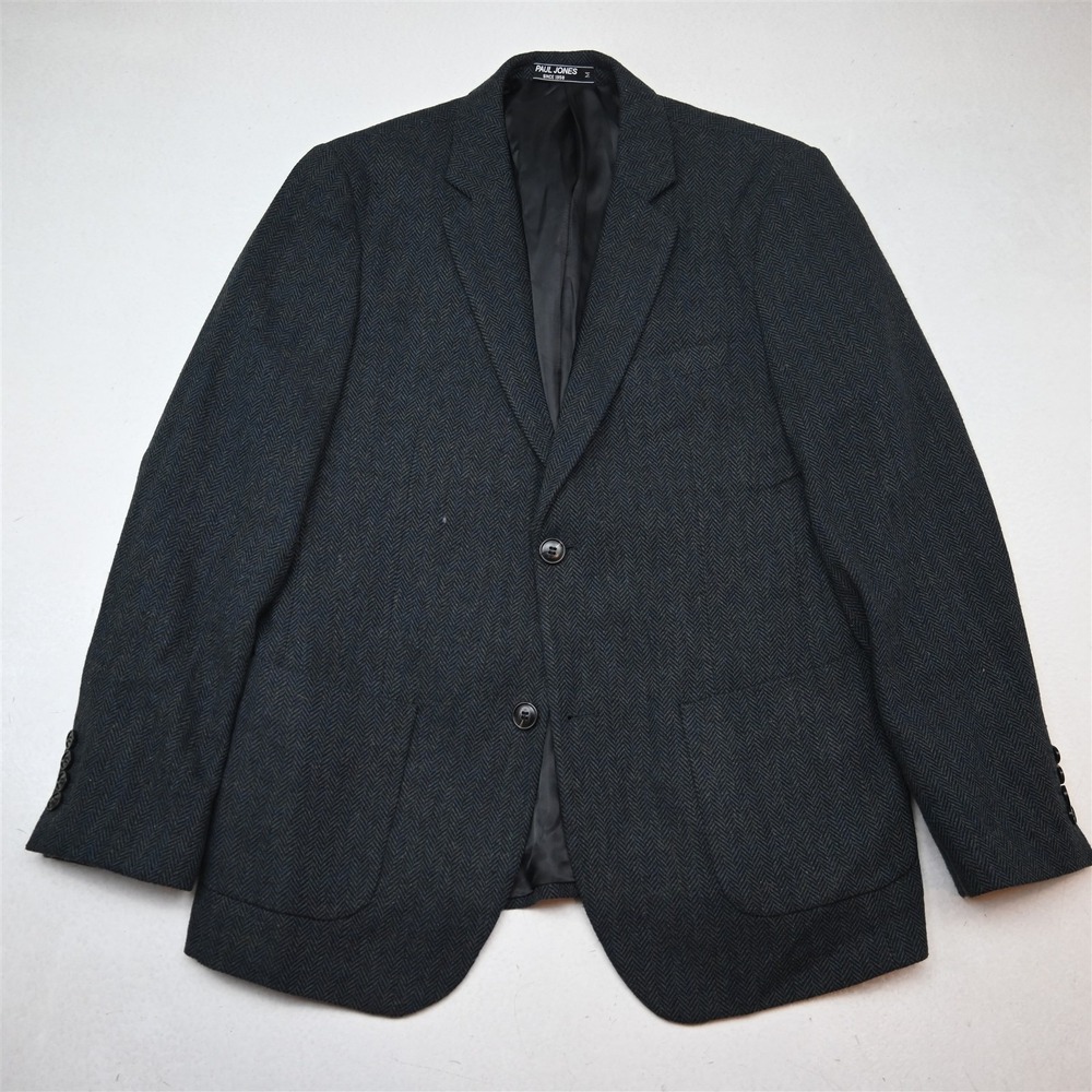 Paul Jones 42S Blue Herringbone Wool Tweed Mens Blazer Suit Jacket Sport Coat